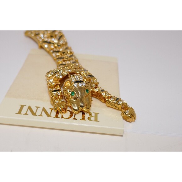 Rucinni Gold Tone Crystal Rhinestones Articulated Cat Tiger 7.5" Brooch Pin - Picture 10 of 10